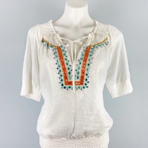 Boston Proper Boho Embellished Peasant Top